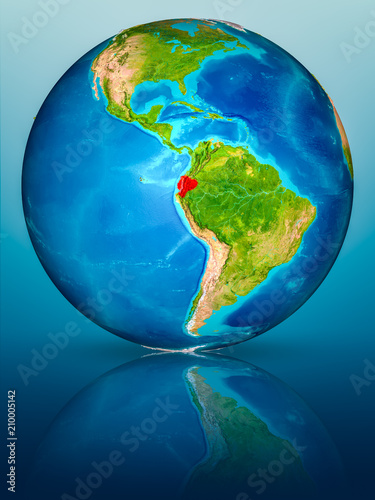 Ecuador on Earth on reflective surface