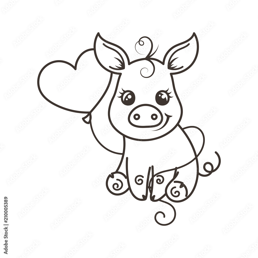 Cute cartoon baby pig in a cool rainbow glasses