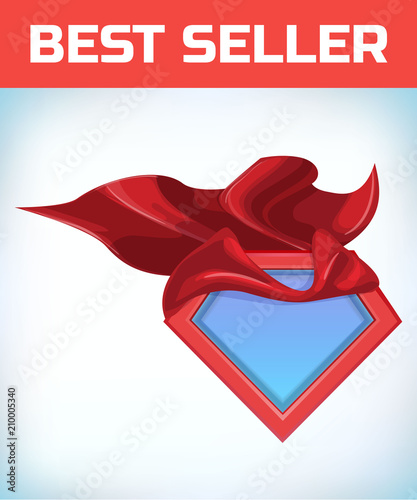 Superhero icon - Superhero logo. Super hero shield with Funny super hero flying with cloak. Masquerade costume. Carnival or Halloween Cartoon Vector illustration