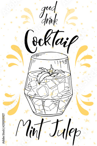 Alcoholc cocktail Mint Julep. Party summer poster. Vector background