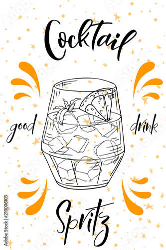 Spritz cocktail. Hand drawn drink on white background. Vector illustration