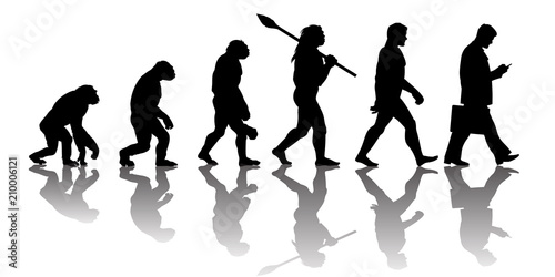 Theory of evolution of man. Silhouette with reflection.