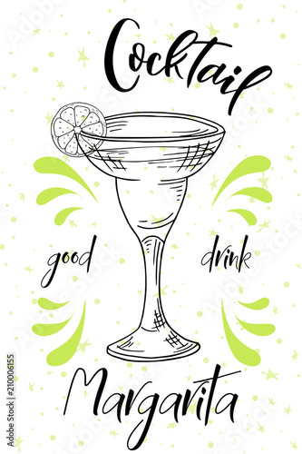 Alcoholc cocktail Margarita. Party summer poster. Vector background