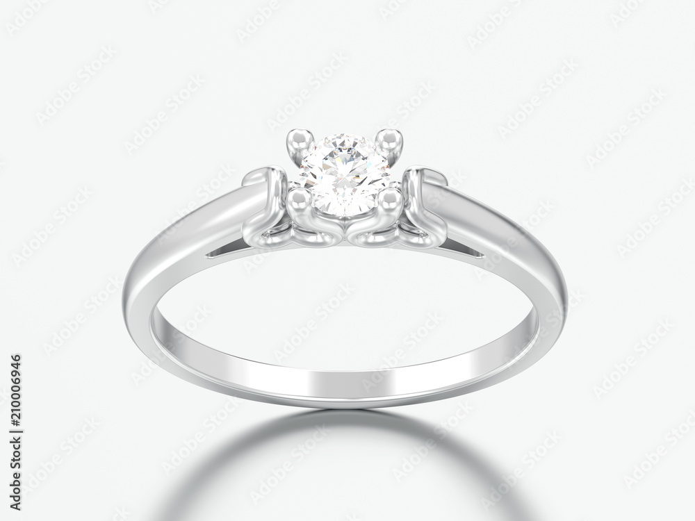 3D illustration white gold or silver solitaire wedding diamond ring with heart prongs 3D illustration white gold or silver solitaire wedding diamond ring with heart prongs