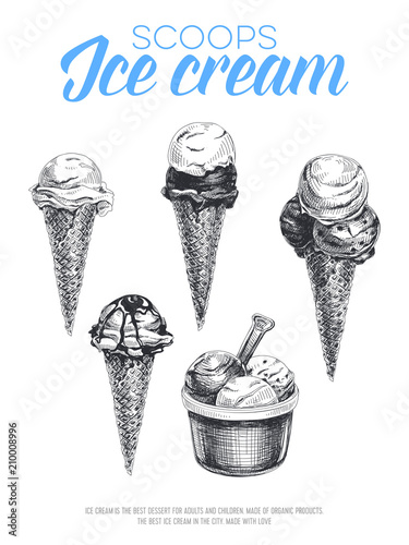 Beautiful vector hand ice cream in a glass Illustration.