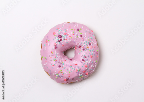 donut, white, background, isolated, pink, donuts, sprinkles, doughnut, top, food, sweet, dessert, sugar, pastry, breakfast, snack, icing, candy, view, bakery, delicious, tasty, round, eat, fat