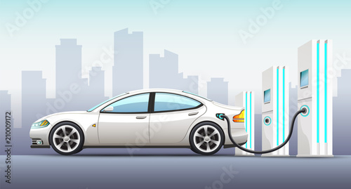 Realistic vector illustration of electric car.