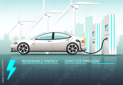 Realistic vector illustration of electric car.