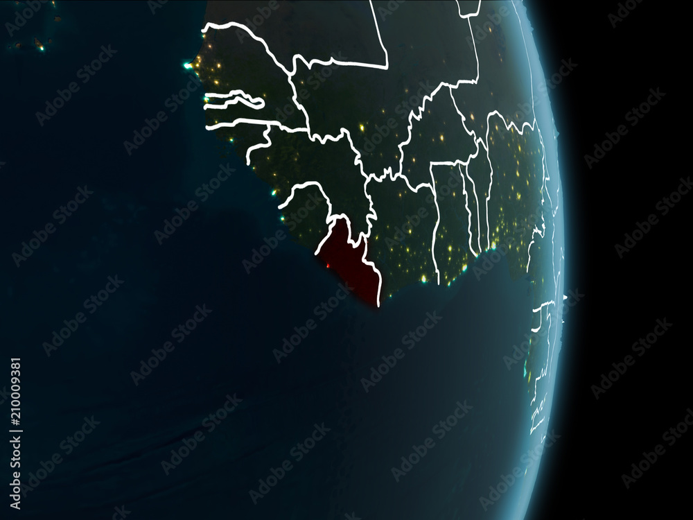Orbit view of Liberia at night
