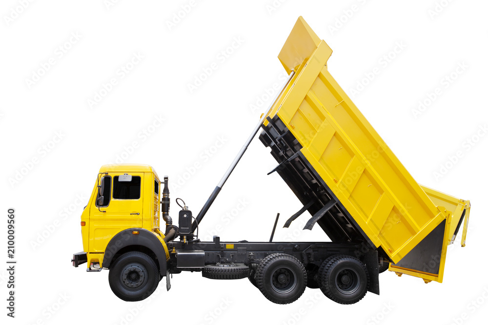 Yellow dump truck for construction work