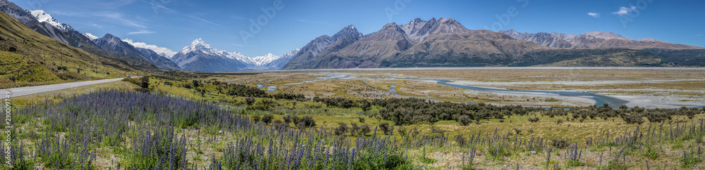 Panoramic view of Mount Cook, South Island, New Zealand