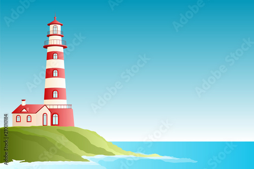 Red lighthouse and sea view - Illustration