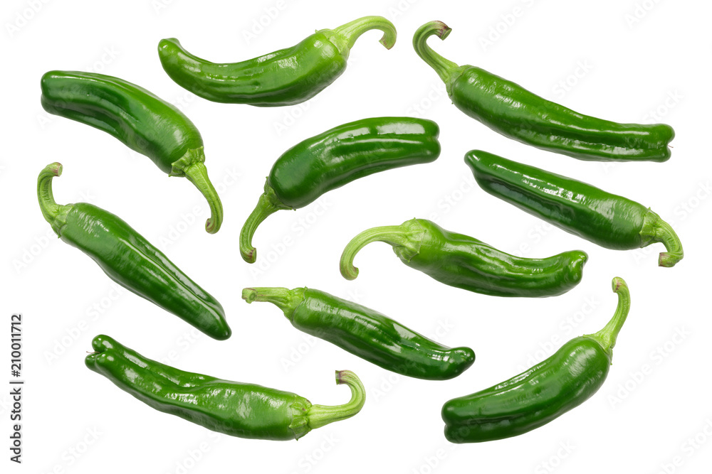 Padron peppers c. annuum, whole pods, top Padron peppers c. annuum, whole pods, top