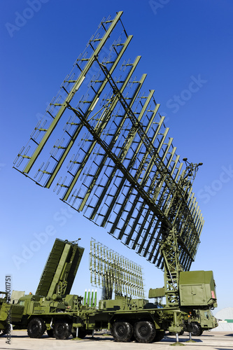 Принти на полотні Air defense radars of military mobile antiaircraft systems in green color and ba