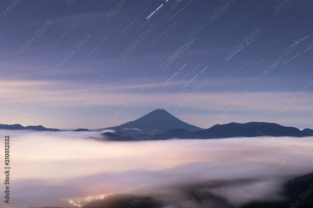 Mt.Fuji with sea of clouds in summer  , Seen from Mt.Kushigata