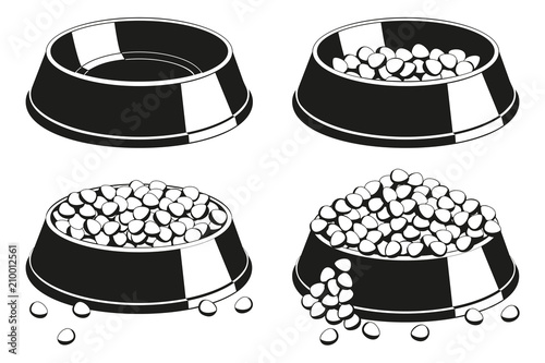 Black and white pet food bowl silhouette set