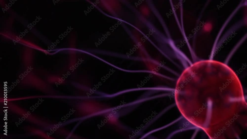 Plasma ball lamp, Tesla Coil experiment with electricity, plasma lamp closeup. Abstract backdrop. Slow motion 4K UHD video 3840X2160