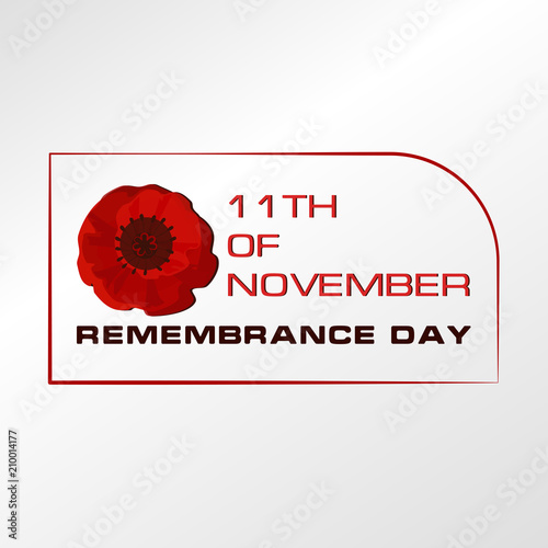 Fototapeta Naklejka Na Ścianę i Meble -  Remembrance Day. Red poppie. Design for a banner, poster, message with text. Light background.
