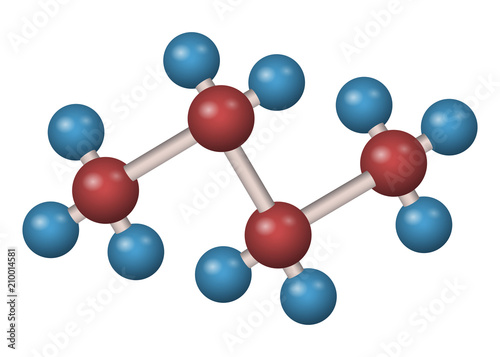 Butane molecule is a 3D formula. Vector illustration. Chemical structure.