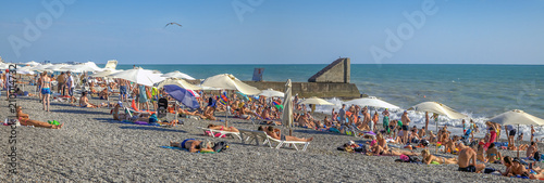 MAMAIKA, SOCHI, RUSSIA - JULY 30, 2017: Panorama of the beach Phasotron.