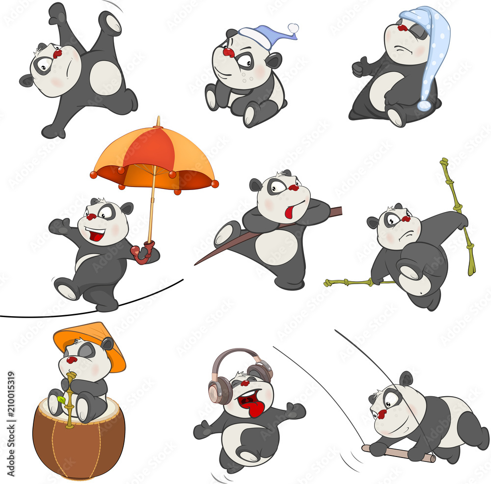 Set of Cartoon Illustration. A Cute Panda Bear  for you Design