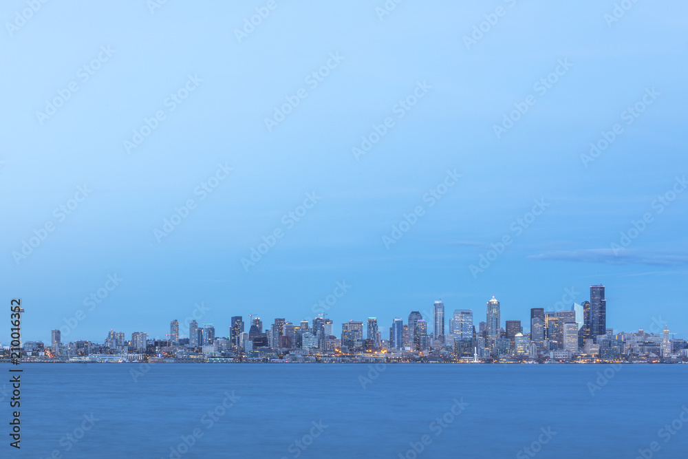 USA, Washington State, Seattle, Skyline at blue hour USA, Washington State, Seattle, Skyline at blue hour
