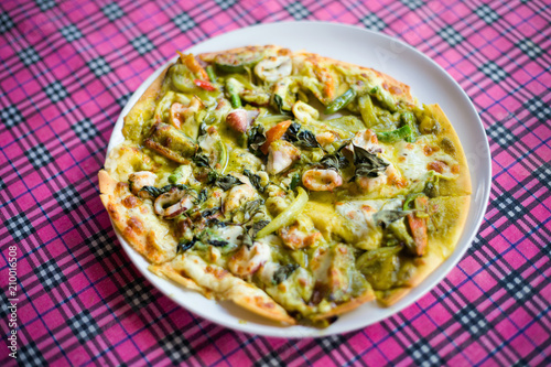 Thai green curry seafood pizza