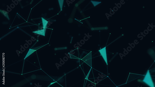 Abstract 3d technology futuristic geometrical and science neon background. Plexus digital wallpaper. Business concept. Medical structure and artificial intelligence. Rendering computer virtual reality