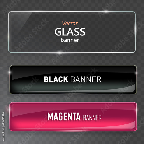 Glass plates set. Vector glass banners on transparent background.
