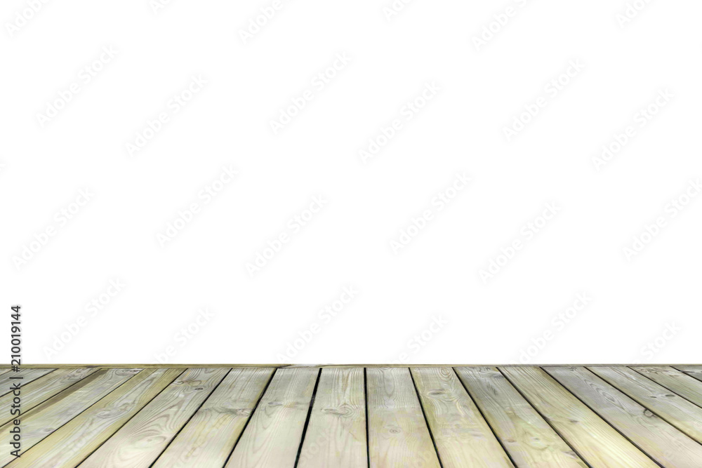 Old exterior wooden decking floor isolated on white background