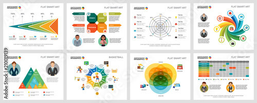 Colorful basketball or finance concept infographic charts set. Business design elements for presentation slide templates. Can be used for annual report, advertising, flyer layout and banner design.