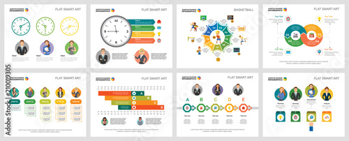 Colorful consulting or workflow concept infographic charts set. Business design elements for presentation slide templates. Can be used for financial report, workflow layout and brochure design.