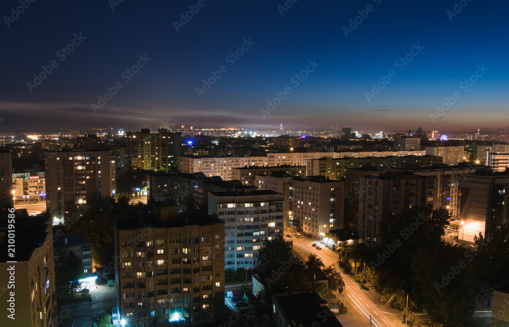 Fototapeta premium Aerial view of night city: Kazan, Russia 