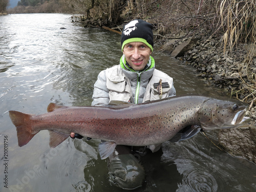 Hucho fishing on river in central Europe