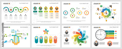 Colorful insurance or planning concept infographic charts set. Business design elements for presentation slide templates. For corporate report, advertising, leaflet layout and poster design.