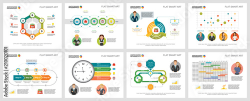 Colorful management or planning concept infographic charts set. Business design elements for presentation slide templates. For corporate report, advertising, leaflet layout and poster design.