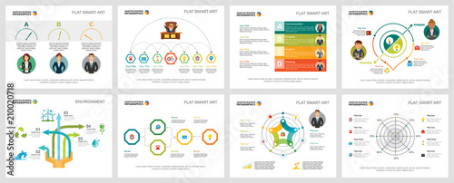 Colorful planning or economy concept infographic charts set. Business design elements for presentation slide templates. For corporate report, advertising, leaflet layout and poster design.