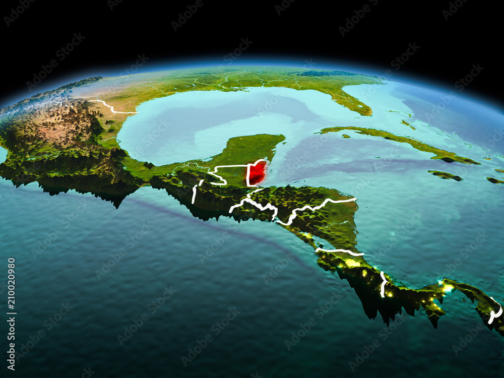 Fototapeta premium Belize on planet Earth in space
