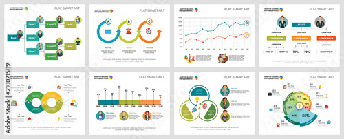 Colorful statistics or teamwork concept infographic charts set. Business design elements for presentation slide templates. For corporate report, advertising, leaflet layout and poster design.