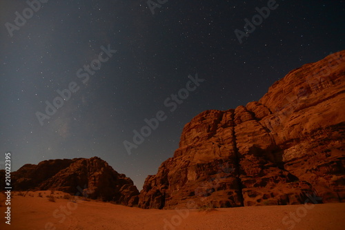 Night sky in Wadi Rum mountain in Jordan