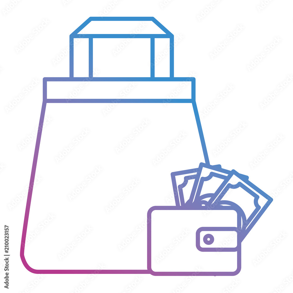shopping bag with wallet money vector illustration design shopping bag with wallet money vector illustration design
