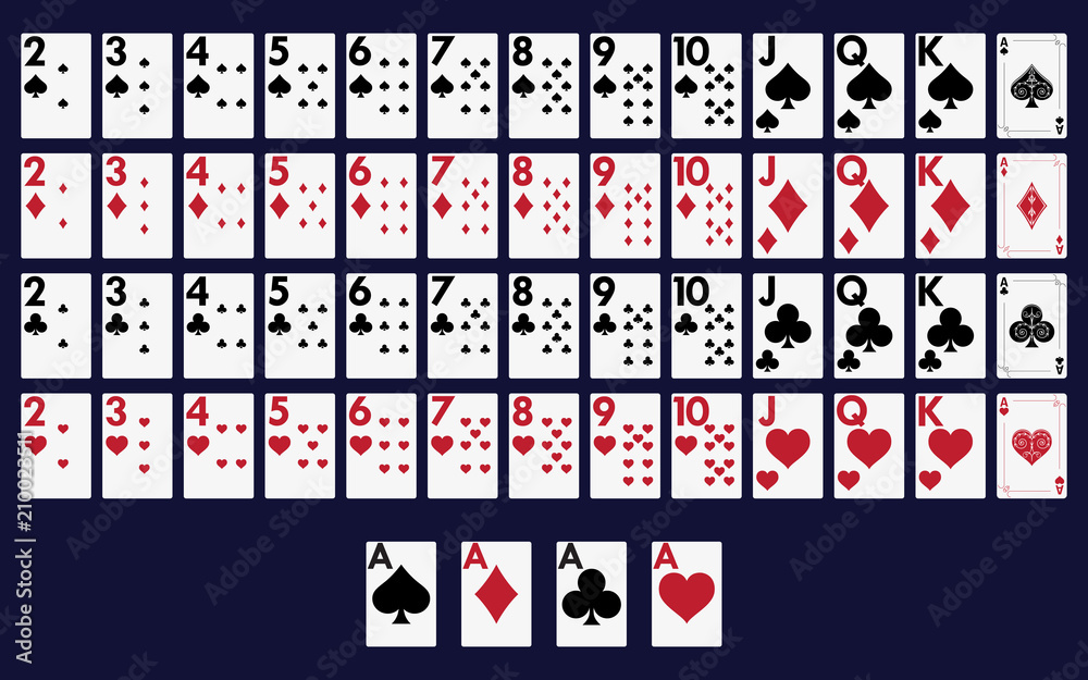 Fototapeta premium Full deck of cards for playing poker and casino. Vector illustration.