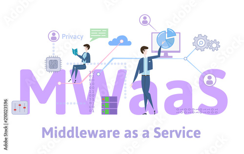 MWaaS, Middleware as a service. Concept with keywords, letters and icons. Colored flat vector illustration on white background.