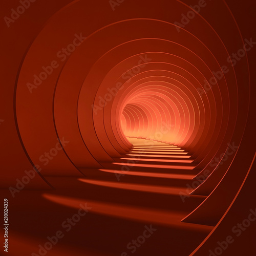 Fototapeta Naklejka Na Ścianę i Meble -  Abstract red tunnel with glowing end