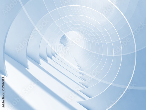 Fototapeta Naklejka Na Ścianę i Meble -  Abstract blue white minimal tunnel 3d