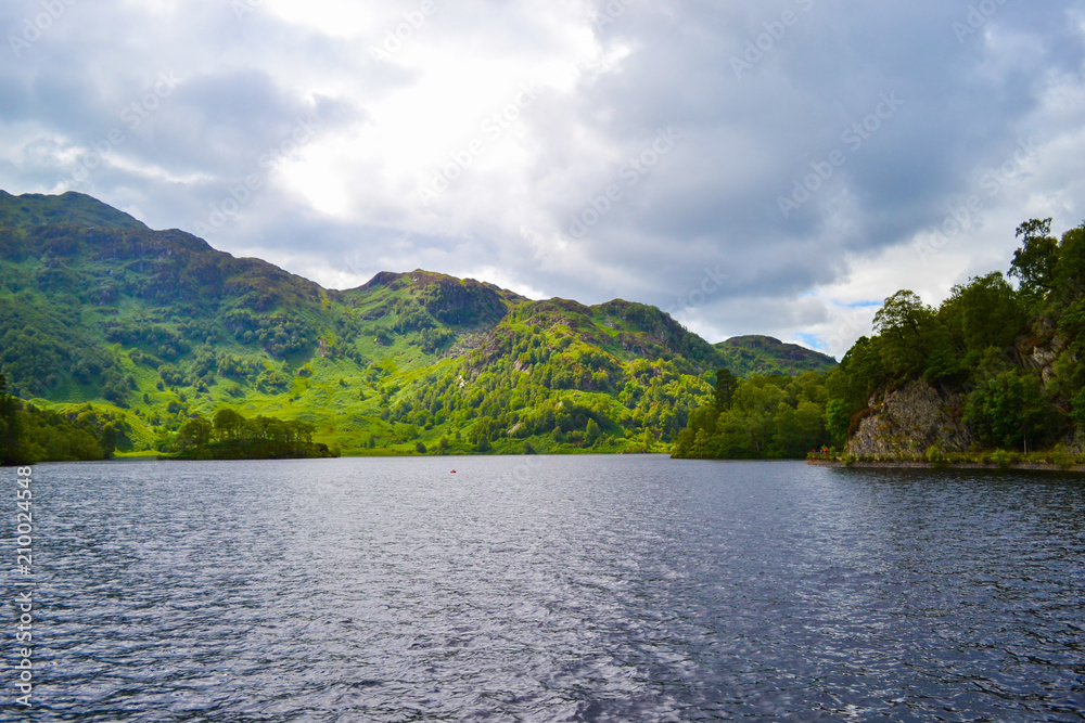Loch Katrine (Katrine Lake) in Scottish Highlands. Beautiful lake in middle of nature and mountains