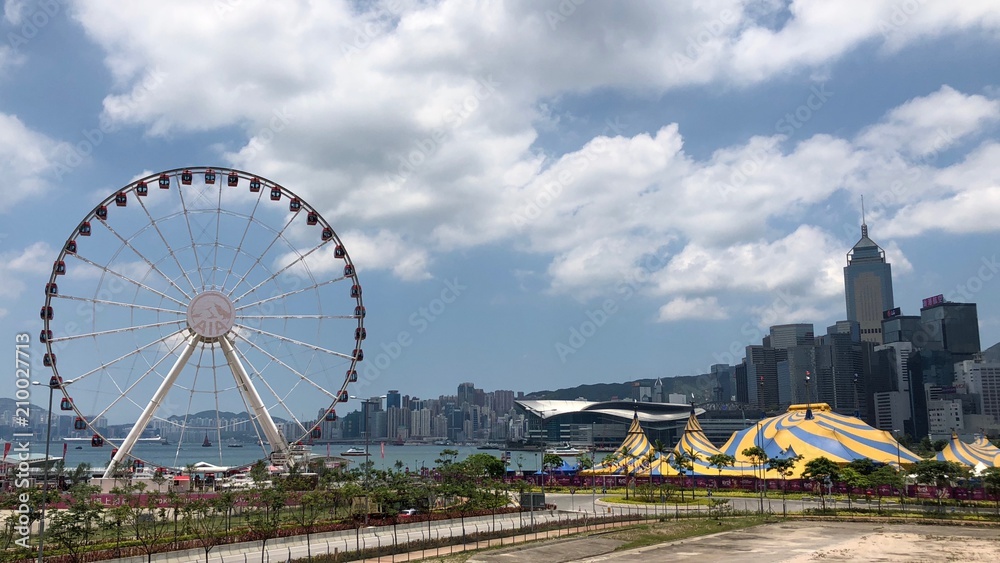 Observation Wheel in Central District near Victoria Harbor in Hong Kong