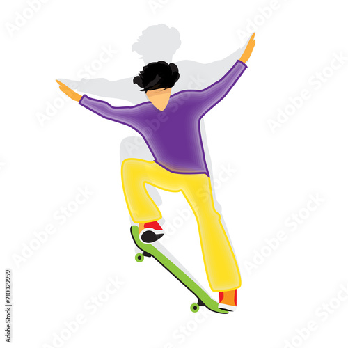 Skateboarder doing flip. Young guy skateboarder jump on skateboard. Vector