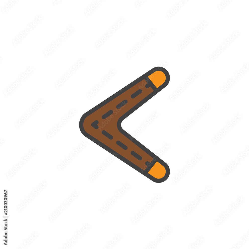 Boomerang filled outline icon, line vector sign, linear colorful pictogram isolated on white. Australian boomerang symbol, logo illustration. Pixel perfect vector graphics
