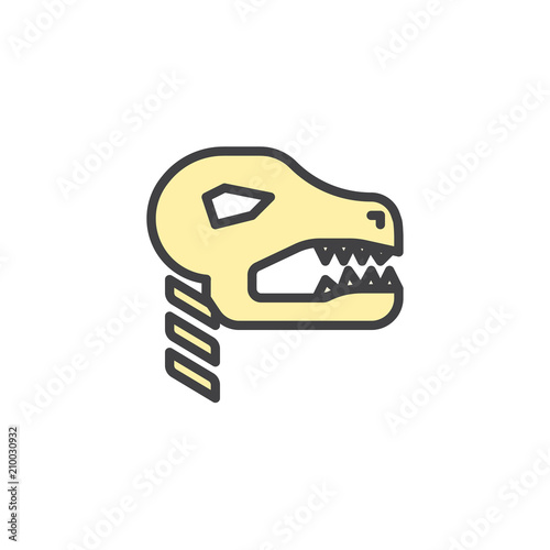 Fossil dinosaur head filled outline icon, line vector sign, linear colorful pictogram isolated on white. Dinosaur skeleton symbol, logo illustration. Pixel perfect vector graphics